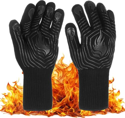 M METERXITY Grilling Gloves Heat Resistant BBQ Gloves, 1472°F High Temp Resistance Silicone Fireproof Gloves, Grill Mitts for Outdoor Grill/Barbecue/Cooking/Smoker Baking Gloves [Black]