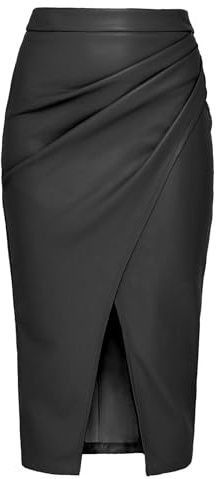 MAOAEAD Gonne lunghe in pelle per donna, vita alta, fessura plissettata, ecopelle, gonna midi, elegante, nero, autunno, gonna a tubino aderente, Nero , XL