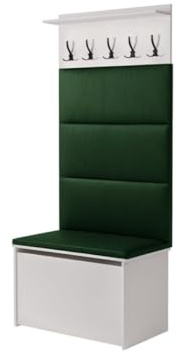 KOBI Mobile per scarpe con seduta e appendiabiti ANDY pannelli verde bottiglia, set da ingresso con 5 ganci, moderno organizer per scarpe, giacche e accessori per la casa