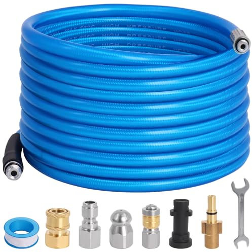 10M Pressure Washer Drain Jetter Compatible with Karcher K2-K7 Series and Bosch Pressure Washers 5800 PSI Sewer Jetting Hose Cleaning Kit with Jet Nozzle & Rotating Jet Nozzle