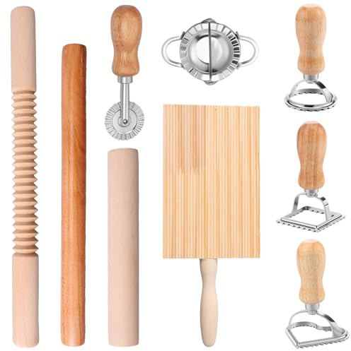 Juego de herramientas para fabricante de pasta de 9 piezas Eficiente con cortador de sello de ravioles, rodillos de ñoquis, cortador de masa, fabricante de masa para hacer masa