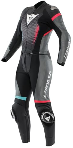 Dainese Fulminea Damen 2-Teiler Motorrad Lederkombi, Schwarz/Hellblau/Pink, Größe 44