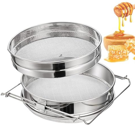 Husoiuy Colino per miele, doppio setaccio | Filtro per miele in acciaio inox | Colino per miele a maglia fine – Filtro per miele con manico estensibile per marmellate in polvere