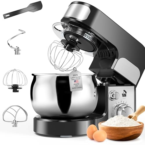 Stand Mixer, 700W 6-Speeds Electric Food Mixer with Pouring Shield, 4L Stainless Steel Mixing Bowl, Dough Hooks & Mixer Beaters for Dressings, Frosting, Meringues & More (KX1)
