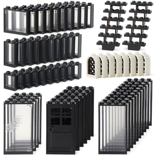 Fenêtres et portes - 118 pièces - Ensemble de briques de construction pour villes et architecture - Accessoires MOC de ville - Pièces pour enfants - Compatible avec les grandes marques - Blanc