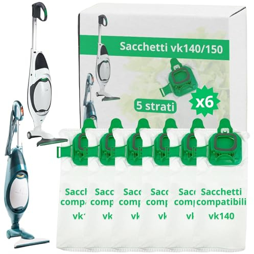 NAMAI - Set di 6 Sacchetti Folletto VK140 e VK150, Ricambi Compatibili, Microfibra Resistente, Antibatterici, Ricambi Folletto (6 Sacchetti)