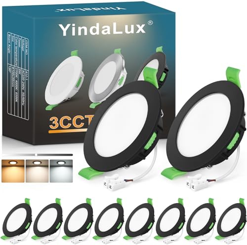 YindaLux 10 x LED infälld spotlight 230 V dimbar 8 W IP44 svart hål 75–90 mm