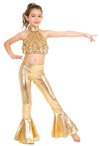Xnihocha Standard dansklänning för barn, flickor, paljetter, danskostymer, danskläder, disco hip hop, scen, danskostym, glitter, disco outfit