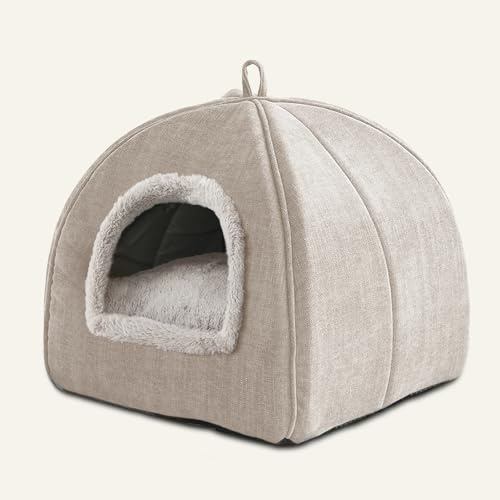 laojinblgen Cat Bed for Indoor Cats - Cats Cave Bed Cat House Cats Tent with Removable Washable Cushioned Pillow, Soft Kitten beds (Beige, 38.1x38.1x38.1cm)