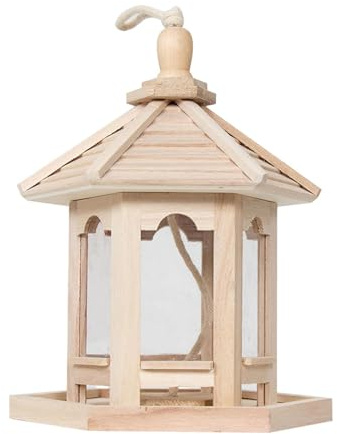 Mangeoire À Oiseaux À Suspendre En Extérieur – Maison Distributrice De Nourriture Pour Oiseaux En Bois Avec Toit Hexagonal | Mangeoire De Jardin Durable Pour Les Parcs De Fermes D'arbres D'arrière-cou