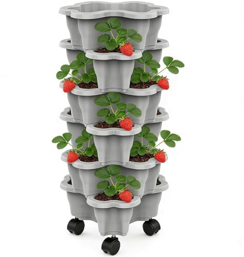 Vaso Impilabile Per Ortaggi 6 Piani, Fioriera Da Giardino Verticale, Vaso Trifoglio In Plasticas, Vasi Per Piante A Torre Per Fragole Con Ruote Vasi Antitempesta Per La Coltivazione Di Fragole, Erbe