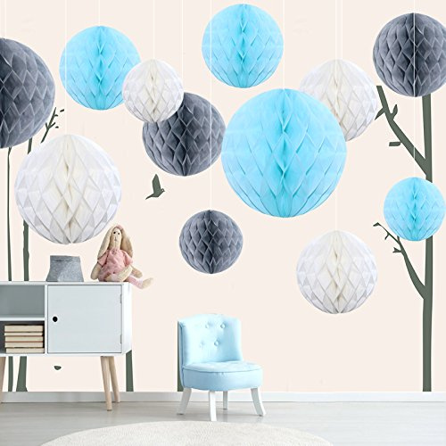 Himeland 12 Pezzi Palline di Carta a Nido d'Ape, Decorazione per Compleanno Pallina a Nido d'Ape, per Feste, Matrimoni, Compleanni, Festival, Decorazioni per La Stanza, Accessori per Feste-Blu