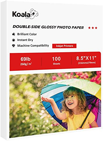 Koala Thick Photo Paper 8.5x11 Inches Heavyweight Double Sided High Glossy 100 Sheets 260gsm only Compatible with Inkjet Printer
