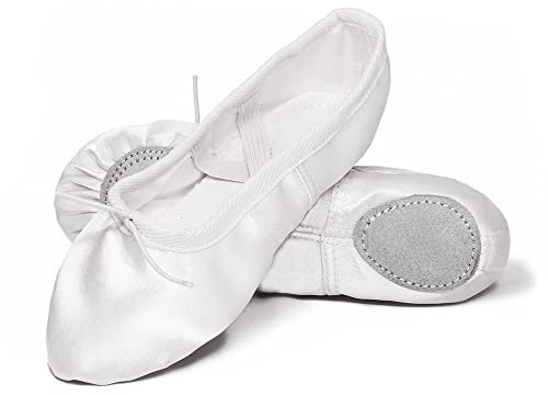 APTRO Ballet Shoes Split Sole with Satin Gymnastics Dance Shoes Flats for Girls Adults White,2 UK,34