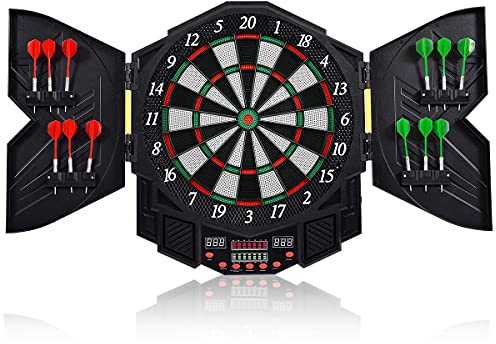 GOPLUS Juego de Dardos electrónico con Tablero de Dardos, 12 Dardos y 12 Puntas de Repuesto