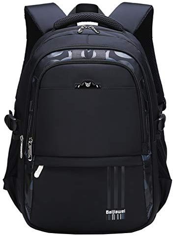 Schulrucksack Jungen Teenager Wasserdicht Kinder Schulranzen Vintage Sport Freizeit Daypack Rucksack für Mädchen und Jungen (Schwarz-C1)