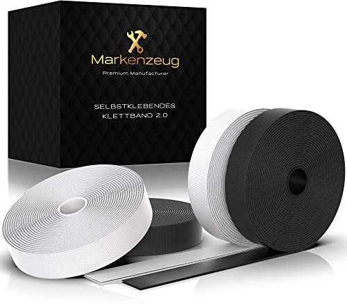 MARKENZEUG Premium Klettband selbstklebend 4er Set I 20m Doppelseitiges Klebeband mit Klettverschluss I Extra-starkes selbstklebendes Montageband I 2cm breit