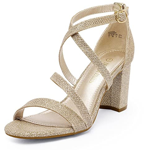 DREAM PAIRS Women's Ankle Strap Dress Heeled Sandals for Low Chunky Block Heels Madison,Size 7.5,Gold/Glitter,Madison