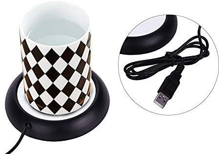 Tazza da caffè elettrica Riscaldatore di tè Tazza da Latte Riscaldatore Cuscino Piastra Riscaldante con Porta USB in Legno Mini Tappetino Tazza in Metallo (nero)