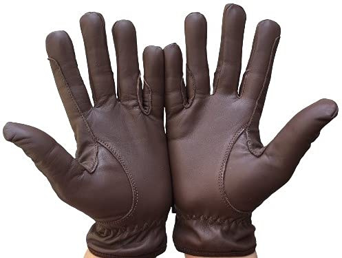 Horse Riding Men's Gloves All Leather 100% Real Leather TAN & Black Premium Quality Gents Equestrian Gloves (Large, Dark Brown)