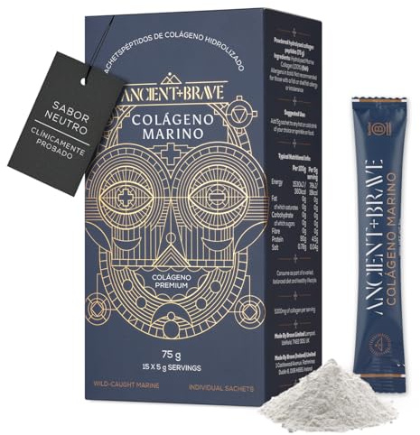 Ancient + Brave | Wild Collagen | Colágeno tipo 1 en Polvo | 15 sobres monodosis de 5 g | 100% Péptidos de Colágeno Marino Hidrolizado | Certificación MSC | Alto en Proteína | Piel, Cabello y Uñas