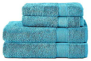 Komfortec 4er Handtuch Set aus 100% Baumwolle, 2er Badetücher 70x140 cm und 2er Handtücher 50x100 cm, Frottee, Weich, Türkis