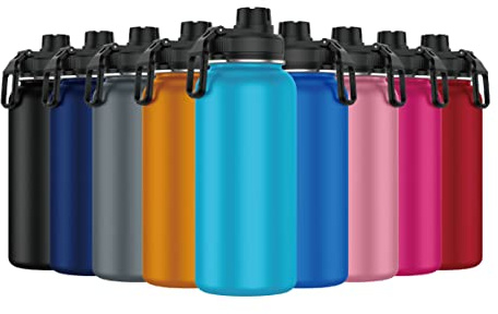Mi Ko Mi Ka Botella de Agua de Acero Inoxidable - Botella Térmica Reutilizable Deportiva | Sin BPA | Mantiene Frio y Calor | Termo y Hermética - A Prueba de Fugas (1 Litro V2, Turquesa)