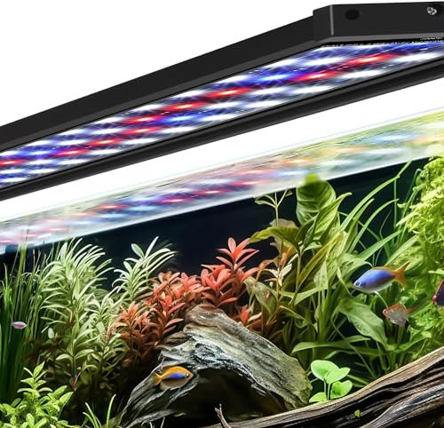 AQQA Iluminación Acuario, Rampa LED de Acuario, espectro completo con temporizador de encendido/apagado automático, Rampa LED para acuario, 5 niveles de brillo ajustables, 14 colores (45 W (120-140 cm