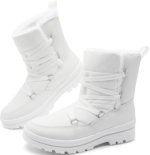 Rominz Women's Winter Snow Boots Platform Ankle Booties(White,US10)