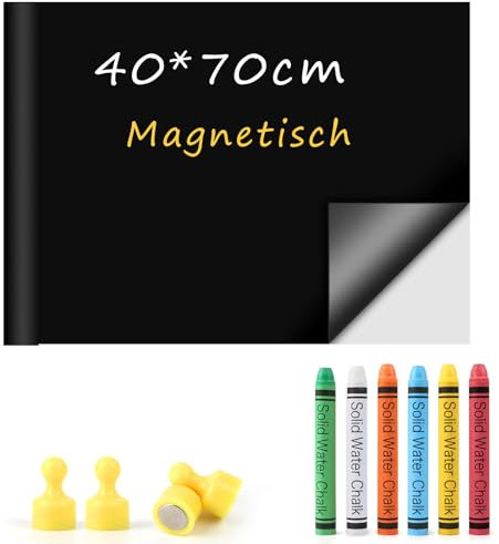 Tafelfolie Magnetisch Selbstklebend - 40 x 70cm, Inkl. Magnetfolie, 6 staublose Kreide, 4 Magneten