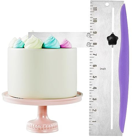 Cake Scraper, FUOBECIE Stainless Steel Cake Scraper Smoother for Buttercream Edges, 12 Inch Adjustable Kitchen Cake Icing Smoother Tool Baking Cakes Comb Cake Smoother