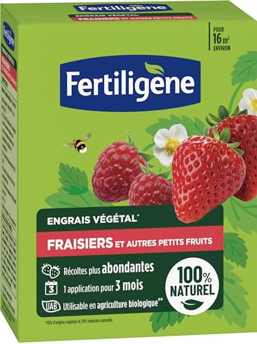 ERTILIGENE FEGFRA12 - Engrais Végétal Fraisiers et Autres Petits Fruits 1,2 kg - Des récoltes plus abondantes - Seulement 1 application en 3 mois - Jusqu'à 16m² - Produit 100% naturel avec zéolite