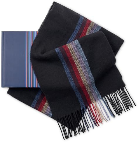 LOVARZI Echarpe Laine Homme Noire - Cadeaux Élégant en Laine Douce et Confortable - Rayée Foulard Coffret Écharpe