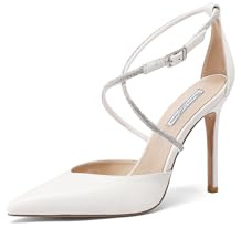 QUEEN HELENA Décolleté con Strass Scarpe Eleganti a Fascia Incrociata Donna K3315 (Bianco, Sistema Taglie Calzature EU, Adulto, Donna, Numero, Media, 36)