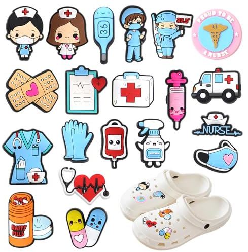 YDHfdc Schuhanstecker Schuh Charms PVC 20 Stück Shoe Anstecker Medizin Schuhanhänger Shoe Decoration Karikatur Arzt Nurse für Clogs Schuhe DIY Dekorationen