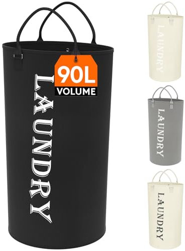 Lifewit Panier a Linge Pliable 90L, Corbeille a Linge avec Poignée Robuste, Grand Sac Linge Sale Faciles à Transporter, Bac a Linge pour Vêtements, Serviettes, Couvertures, Jouets, Noir