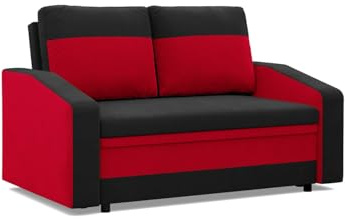 Mebligo - OrionConvertible 2-Sitzer-Sofa 148 x 90 x 87 cm, Bettsofa für Wohnzimmer, Schwarz und Rot
