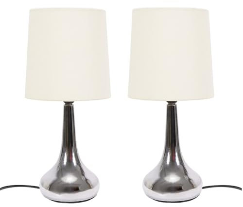 ValueLights | Silver Chrome Teardrop Touch Dimmer Table Lamps with Cream Shade | Home Décor, Bedside & Desk Lamp | Includes Bulb
