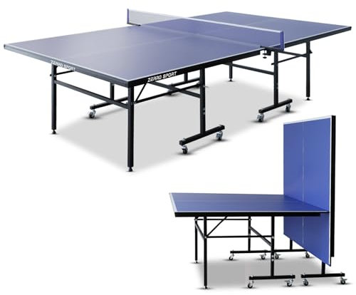 ZERRO Tischtennisplatte Klappbar Indoor, 15 mm Dickes MDF, 274x152.5x76cm, Internationale Standardgröße inkl. Netz, Tischtennistisch, Ping Pong Tisch, Blau