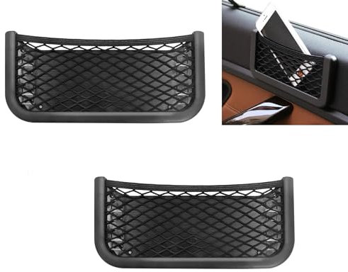Kit 2 Porta Oggetti per Auto Camper e Barca Autoadesivo o Fissaggio con Viti (25.5x12cm) Organizer Bagagliaio Auto con Rete Elastica in Nylon Resistente, Oggetti per Macchina Organizer Baule (2008851)
