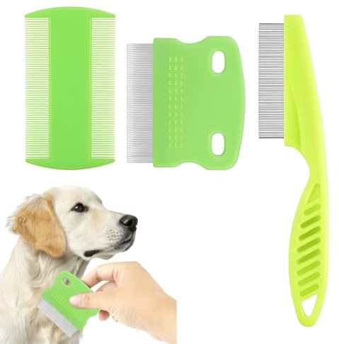 WUSJCOF Peigne anti Poux, 3 pièces, Peigne à Poux et Anti Puces pour Chat et Chien, Peigne en Acier Inoxydable avec Dents Métalliques, Éliminateur de Taches de Larmes, Peigne pour Chat et Chien