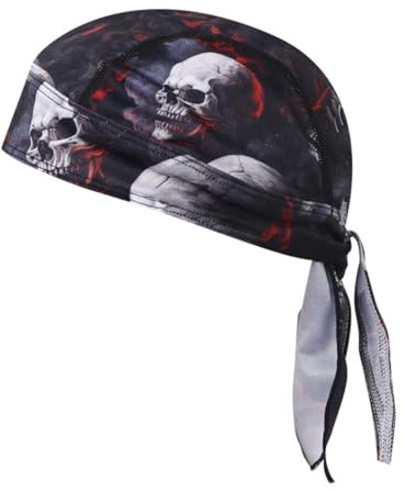 AMateschitz unisex bandana keps sport skelett huvudduk piratduk UV-skydd snabbtorkande pannband sport huvudbonad skalle mössa cykling cykel huvudbonad för kvinnor män, Svart #1, one size