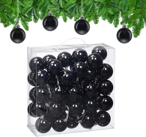 Relaxdays Julgranskulor i set om 50, plast, D: 6 cm, festlig julgransprydnad, glänsande, svart
