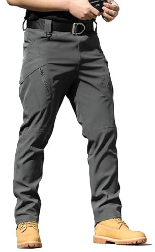 LYRXXX Men's Tactical Cargo Pants Stretch Ripstop Fabric Lightweight Waterproof Multi Pockets Work Hiking Outdoor Casual Pants,Dark Gray (No Belt)