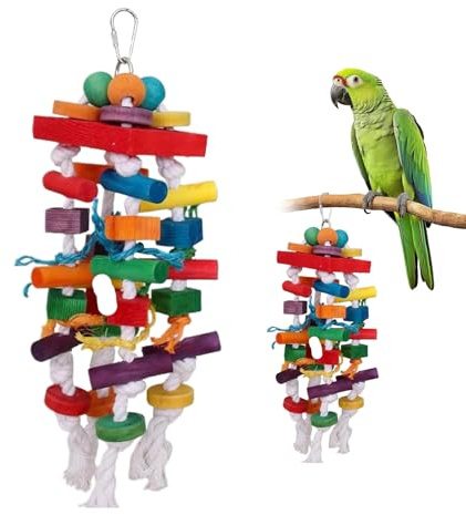 QYRDBGY Juguete para loros, colorido, grande, pájaro, periquito, cacatúa, juguete de madera para masticar, para periquitos, pájaros grandes y medianos