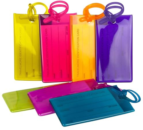 Pack De 7 Etiquetas Identificadoras De Equipaje En PVC Flexible Y Resistente, Para Maletas, Mochilas Y Bolsos, Colores Vibrantes Para Fácil Reconocimiento, Etiquetas Para Maletas De Viaje