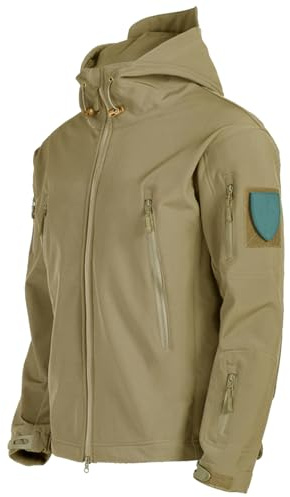Duohropke Giacca softshell impermeabile da uomo, giacca da lavoro, giacca invernale foderata, giacca a vento con cappuccio, per esterni, calda, antivento, impermeabile, 03 kaki., S