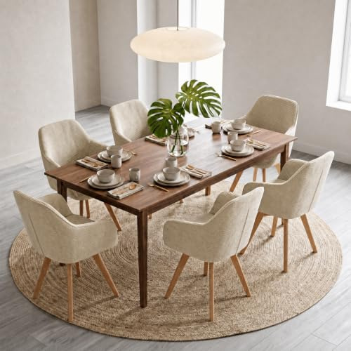 LEWE Lot de 6 Chaise pivotante 360°, en Velours Côtelé, Kaki | Pieds en bois, Fauteuil,Ergonomique, Repose-pieds Réglable,Charge Maximale 150 kg, pour Salle à Manger Cuisine Salon