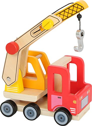 small Foot Kranwagen aus Holz, 360 Grad drehbar, Greifhaken mit Kurbelfunktion, Spielauto ab 18 Monaten, 12008