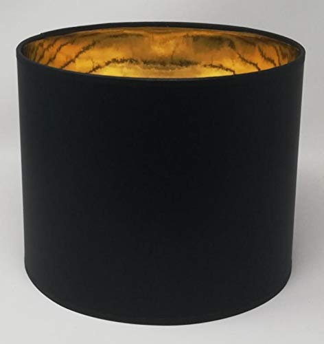Paralume Cilindro in Tessuto Nero con interno Oro, fatto a mano, varie misure, per lampada da tavolo, sospensione, piantana (Diametro 25 cm, Altezza 20 cm)